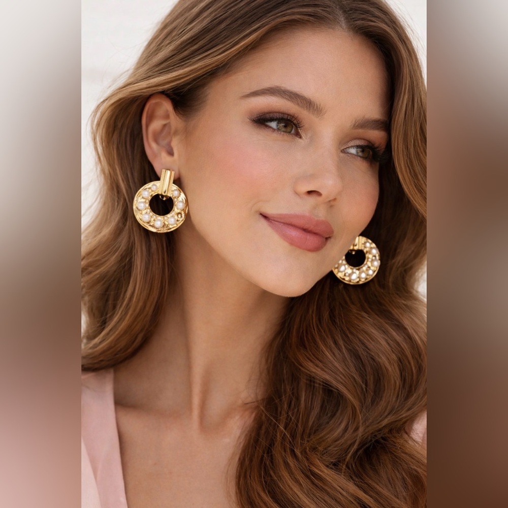 8 Other Reasons, Gold Pearl-Accent Hoop Earrings